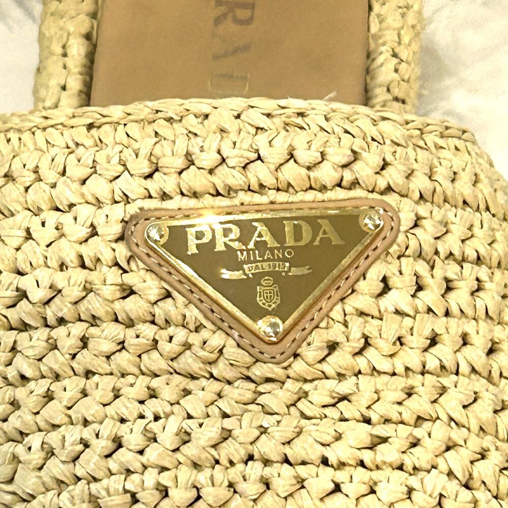 Pranda Single Band Platform Slides Raffia Sandals Size 36-fit like a US 6.5-7